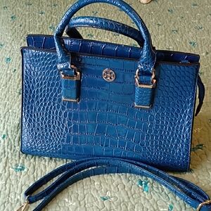 Fashion Blue Crocodile-Embossed Look Handbag